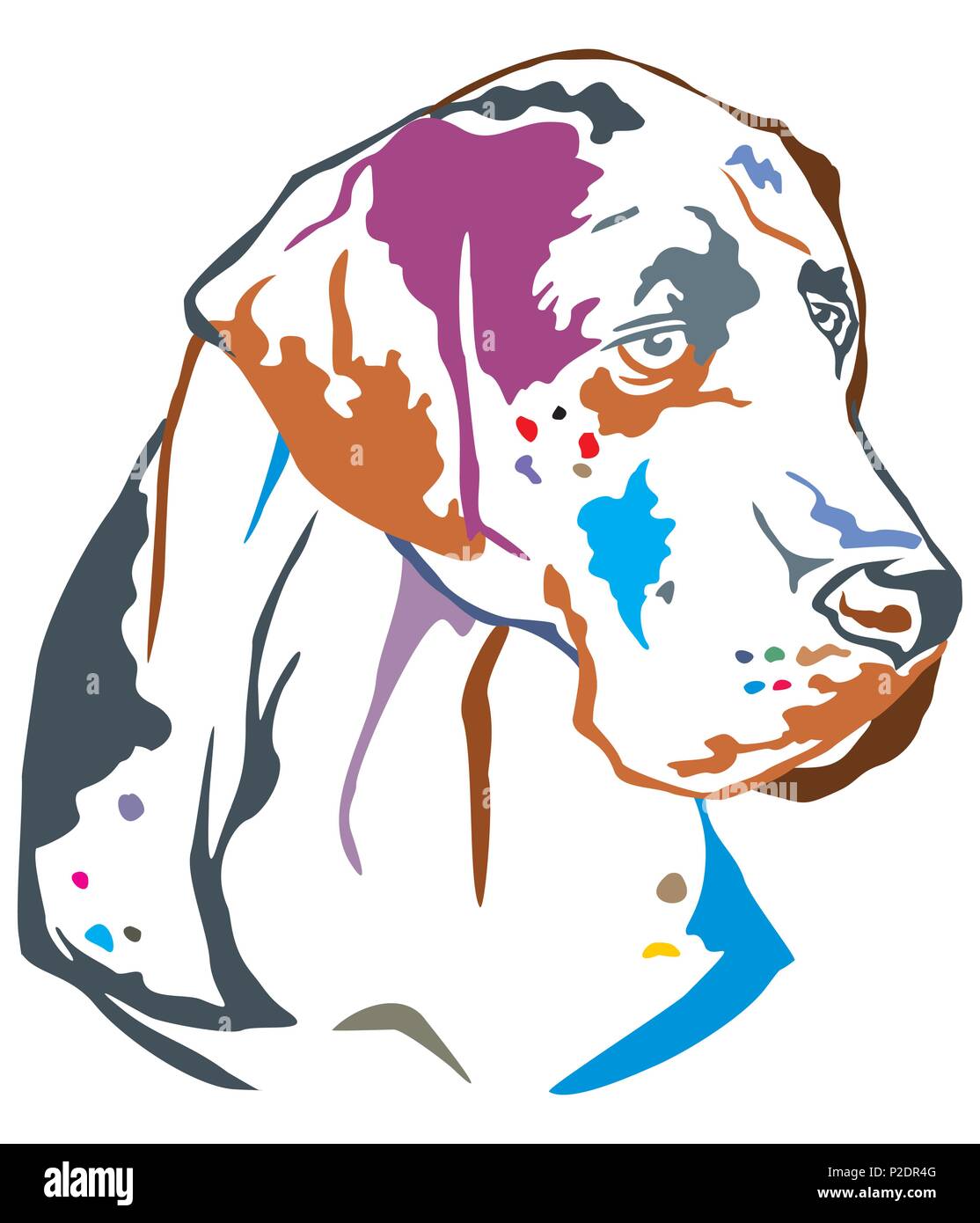 Bunt dekorativ Portrait im Profil von Hund Dogge, Vector Illustration in verschiedenen Farben auf weißem Hintergrund Stock Vektor