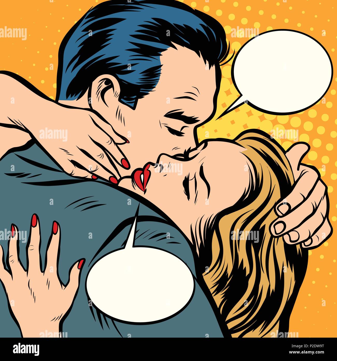 Paar Umarmungen. Comic cartoon Pop Art retro Vektor illustration Zeichnung Stock Vektor