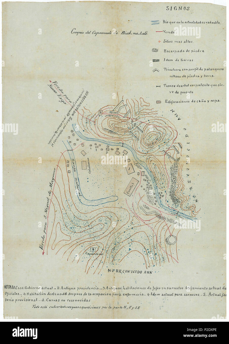 . Englisch: eine Handgezeichnete Spanischen militärischen Karte von General Emilio Aguinaldo's Headquarters in Biak-na-Bato (Ca. 1897). ca. 1897. Unbekannt 7 Biakmap Stockfoto
