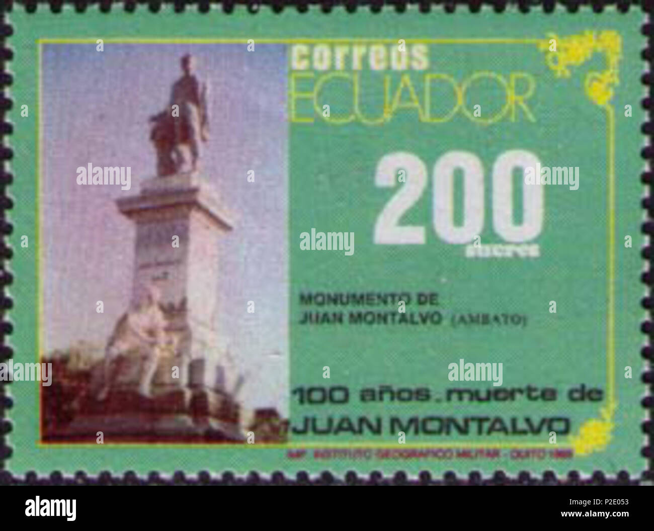 . Juan Montalvo's Villa. 1989. Unbekannt 60 Statue von Montalvo, Ambato Ecuador 1989 Stempel Stockfoto