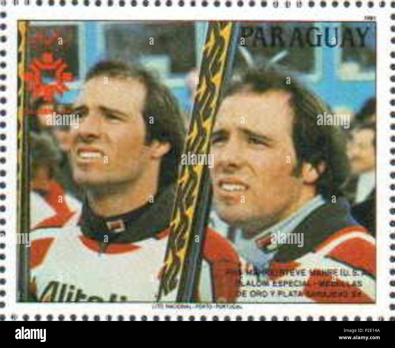 . Phil und Steve Mahre. 1984. Unbekannt 41 Phil und Steve Mahre Paraguay Stempel 1984 Stockfoto