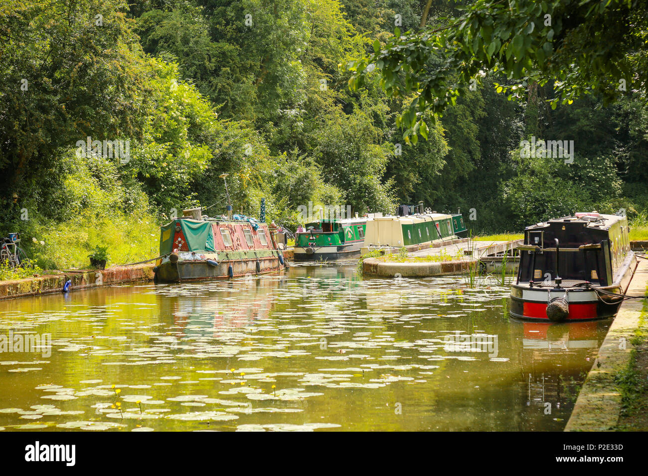 Kanal Boote bei Foxton Locks cana Becken Stockfoto