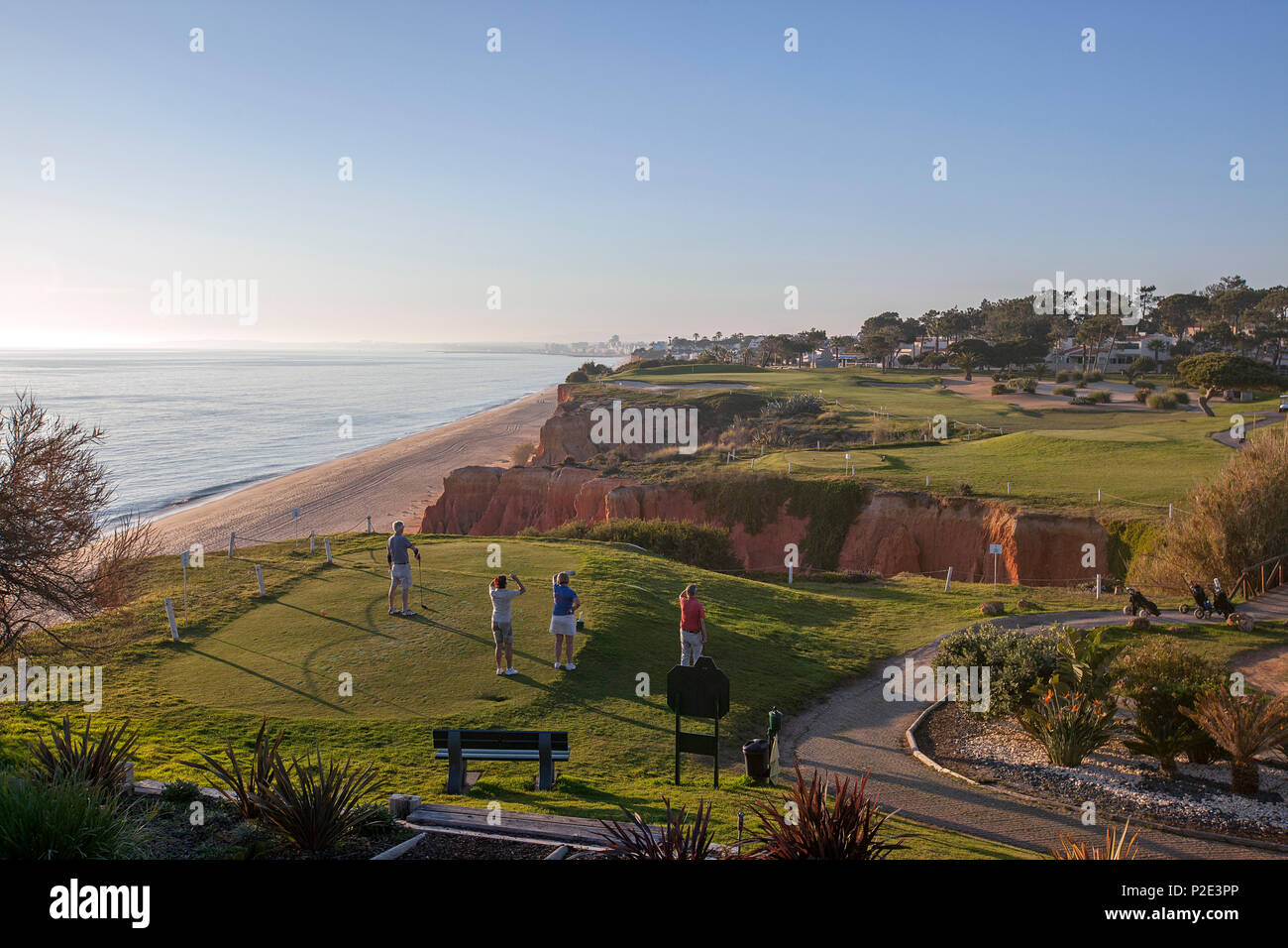 Berühmte T-Stück 16, Vale do Lobo Royal Golf Course, Almancil, Algarve, Portugal Stockfoto