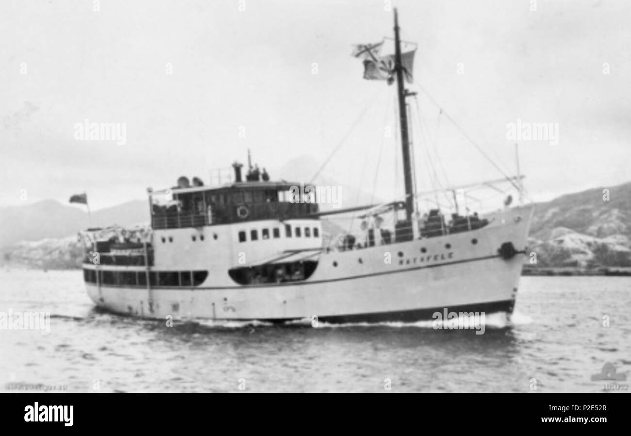 . Englisch: 335 BRT Fracht- und Passagierschiff Matafele im Jahre 1938. Sie wurde gebaut von Hong Kong and Whampoa Dockyard für Verbrennungen, Philp & Co. war Sie in der Royal Australian Navy im Jahre 1942 in Betrieb genommen als HMAS Matafele und wurde mit ihrem gesamten Crew in einen Unfall in der Coral Sea im Juni 1944 verloren. 1938. Nicht erfasst 33 Matafele 301002 Stockfoto