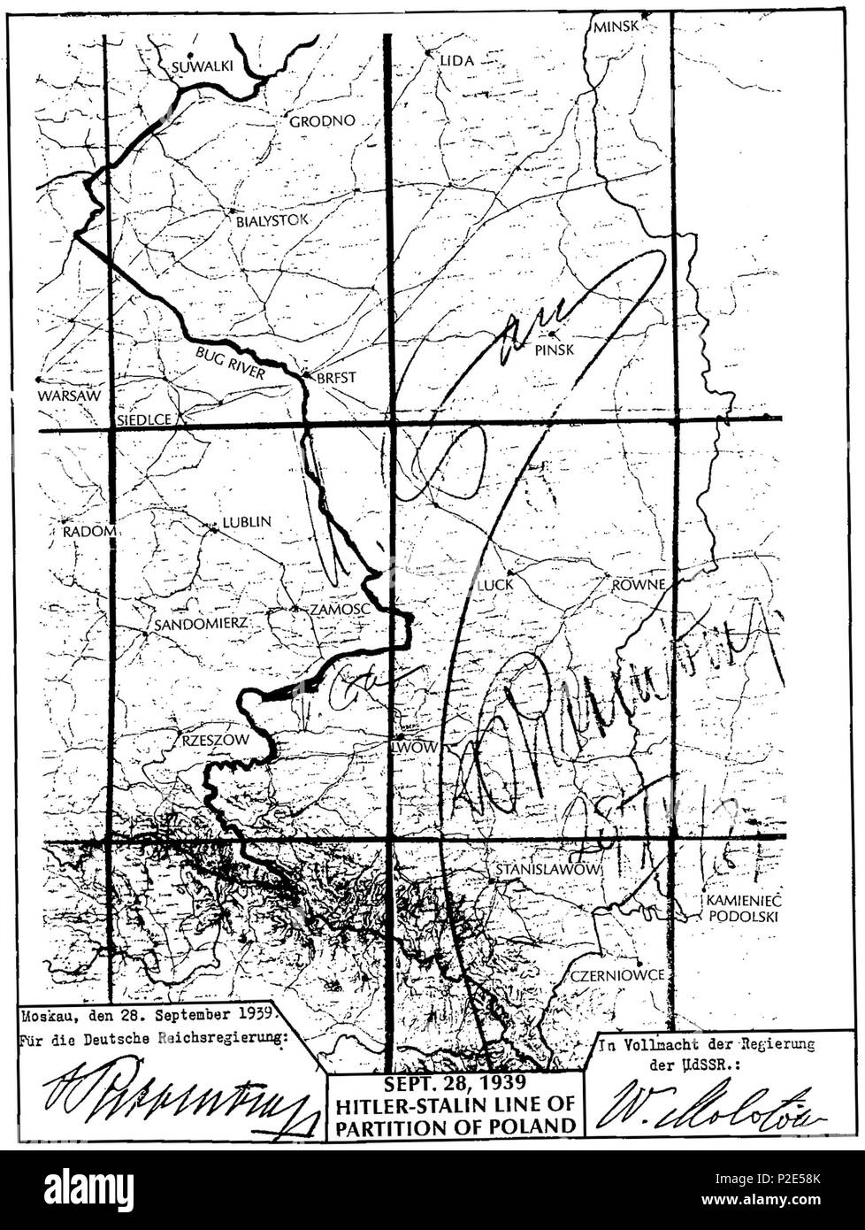 35 Molotow-Ribbentrop-Pakt mit dem neuen deutsch-sowjetischen Grenze vom 28. September 1939 Stockfoto