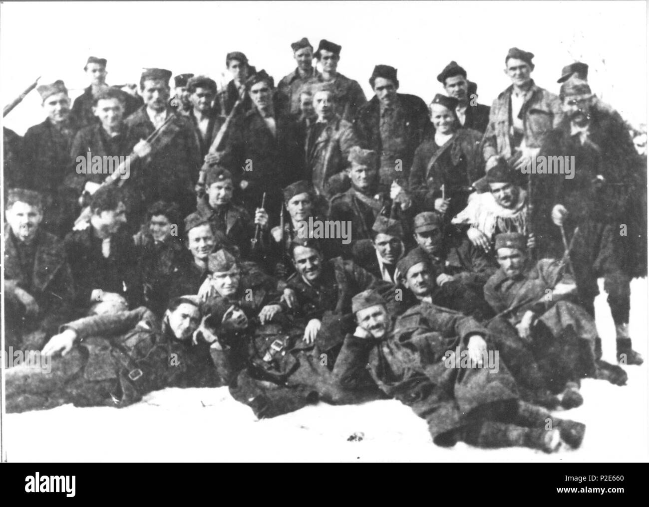 . Slovenš?ina: partizani Ljubljanske Brigade (10. slovenska narodnoosvobodilna udarna Brigada). 1944. Unbekannt 40 Partizani Ljubljanske Feuerwehr Stockfoto