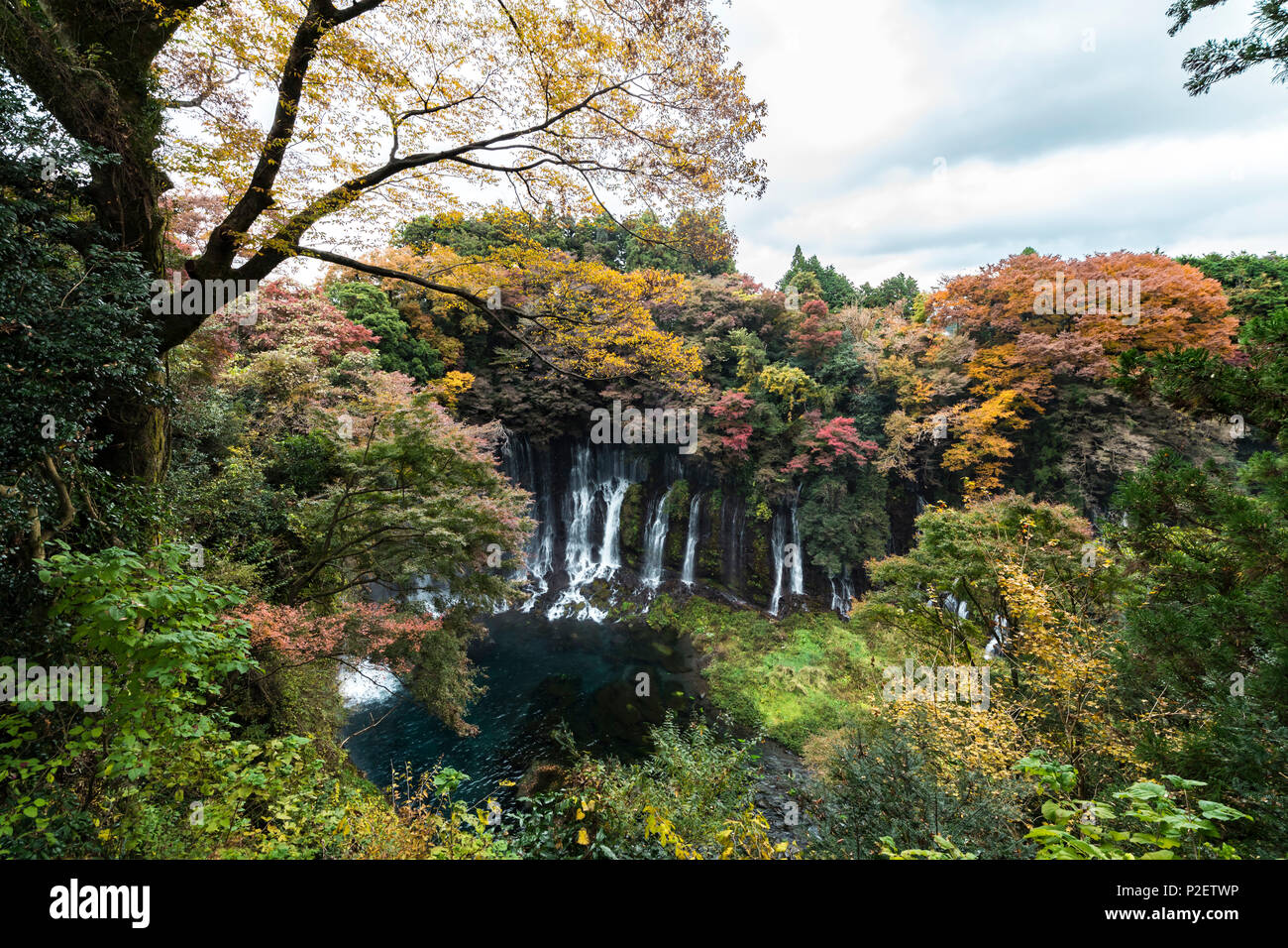 Shiraito Wasserfälle aus Sicht oben im Herbst, Fujinomiya, Präfektur Shizuoka, Japan Stockfoto