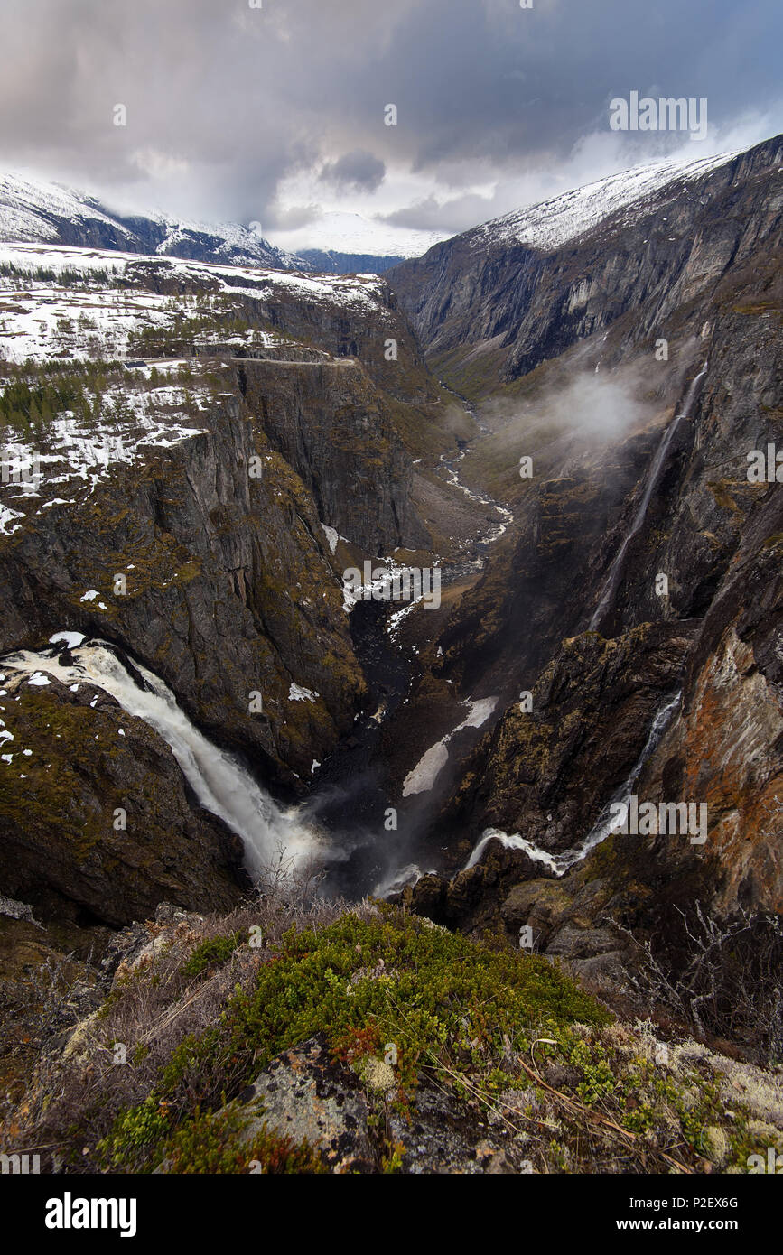 Voringsfossen, Wasserfall, Aussicht, Hardangervidda, Eidfjord, Norwegen, Europa Stockfoto