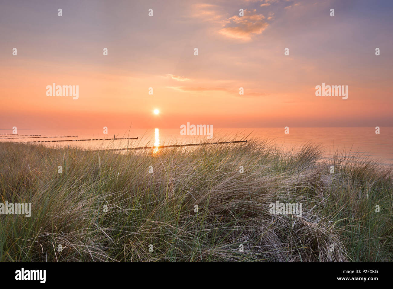 Sommer, Sonne, Sonnenuntergang, Strand, Ostsee, Mecklenburg, Deutschland, Europa Stockfoto