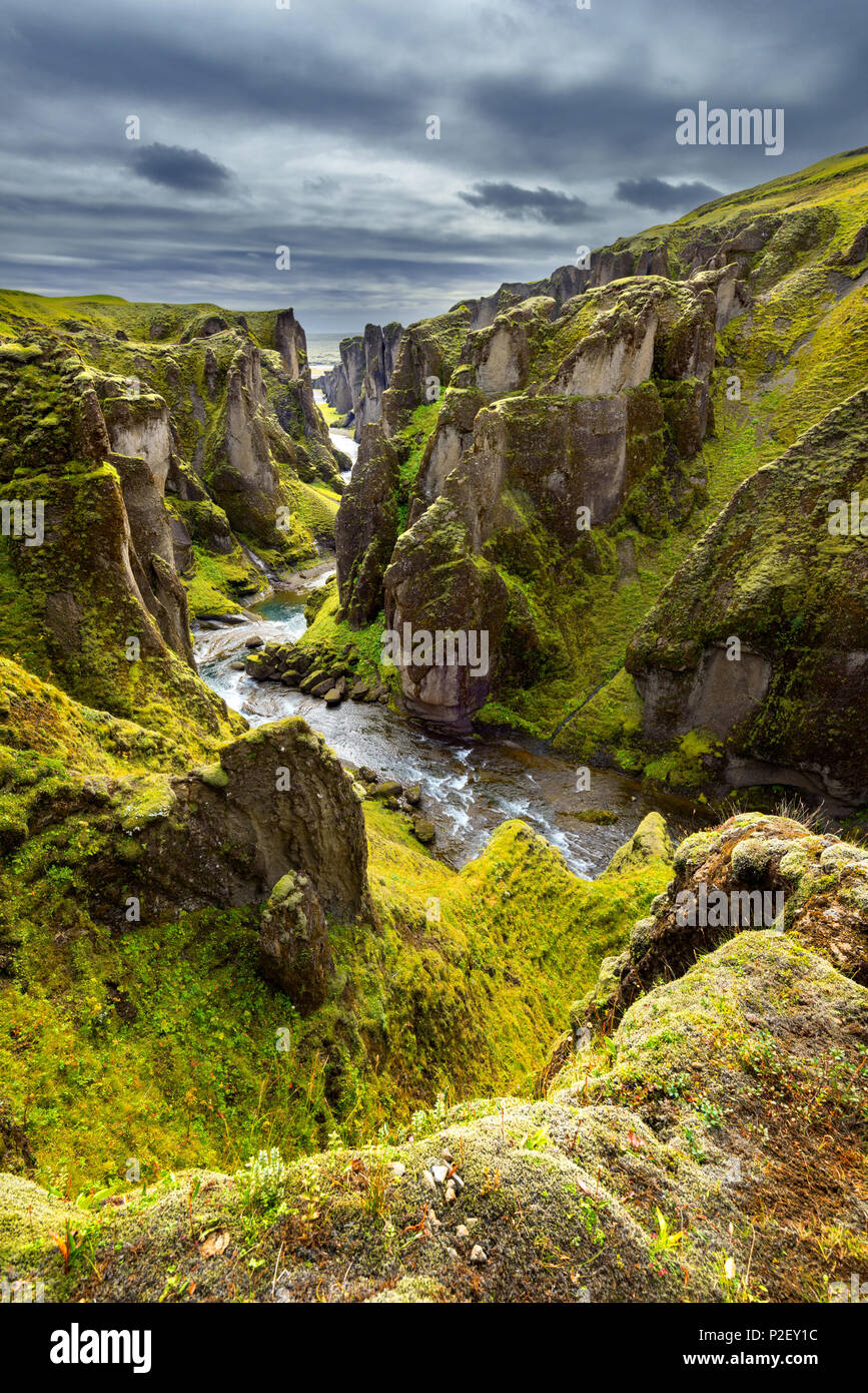 Skafta, Fluss, Schlucht, Canyon, Kirkjubaejarklaustur, Fjadrargljufur, Island, Europa Stockfoto