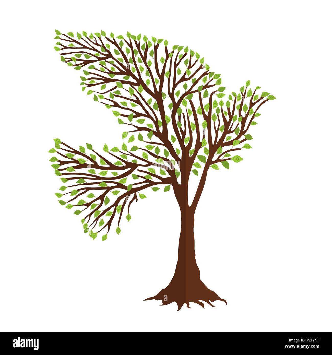 Baum mit grünen taube vogel Form in den Filialen. Natur Hilfe Konzept, Umwelt oder Erde Pflege unterstützen. EPS 10 Vektor. Stock Vektor