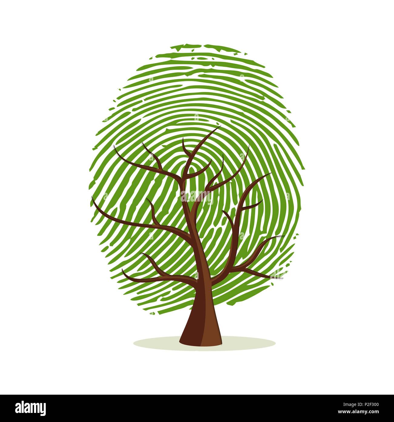 Fingerprint Baum. Grüne menschlichen Finger Print Konzept für Psychologie Projekt, Identität oder Persönlichkeit Designs. EPS 10 Vektor. Stock Vektor
