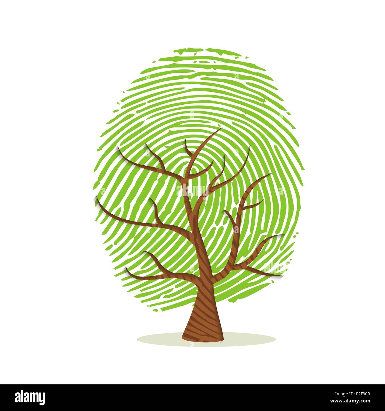 Fingerprint Baum aus grünem menschlichen Finger drucken. Identitätskonzept, Umwelt Hilfe oder Erde kümmern. EPS 10 Vektor. Stock Vektor