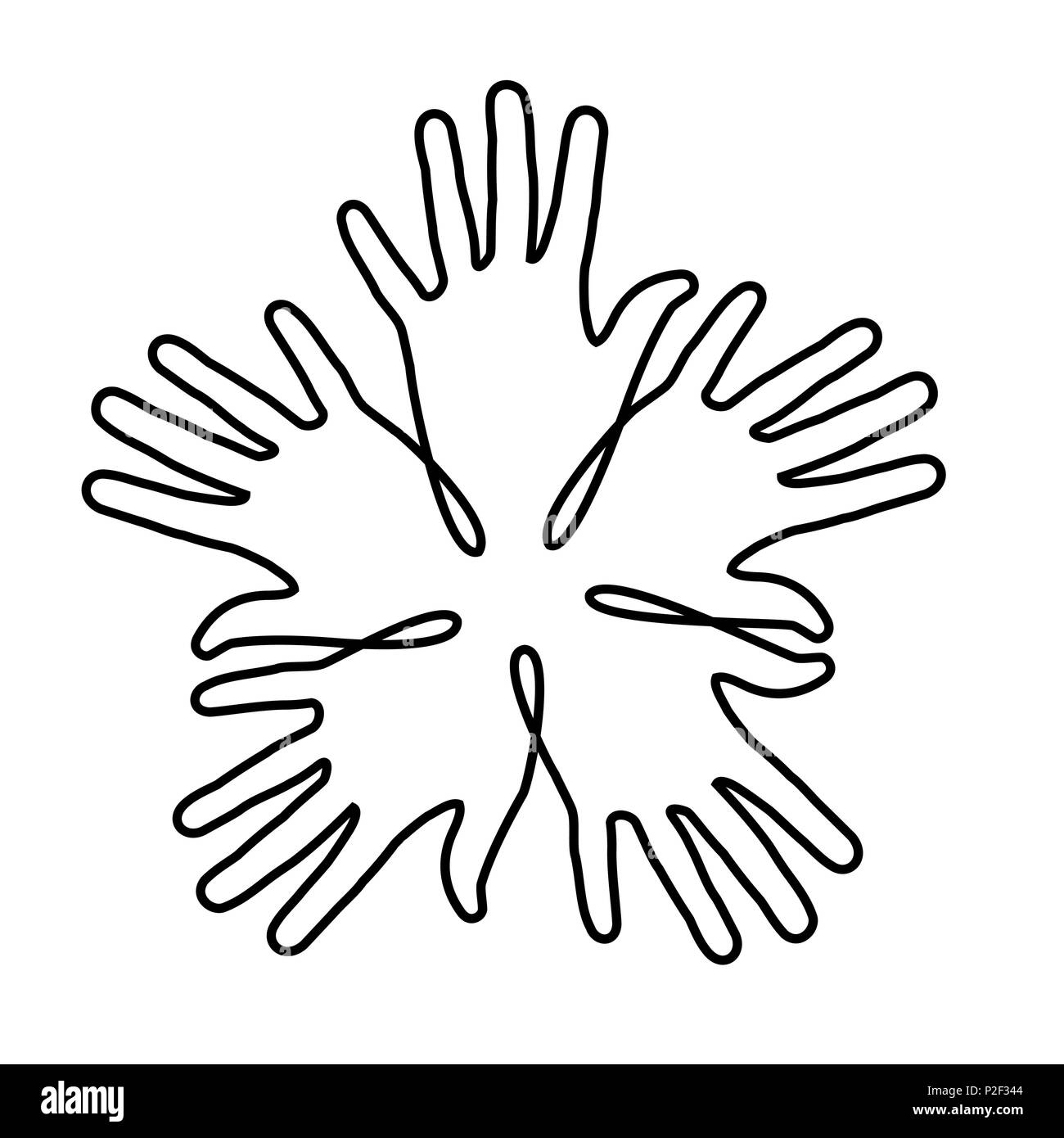 Menschliche Hände in durchgehenden Linie gezeichnet. Konzept Idee für Gemeinschaft helfen, charity Projekt oder gesellschaftliches Ereignis. EPS 10 Vektor. Stock Vektor