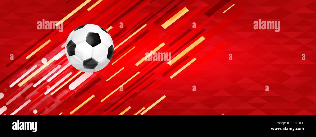Fußball Hintergrund für spezielle Fußballspiel. Rote Farben Abbildung mit realistischen 3D-Fuß ball und Kopieren. EPS 10 Vektor. Stock Vektor