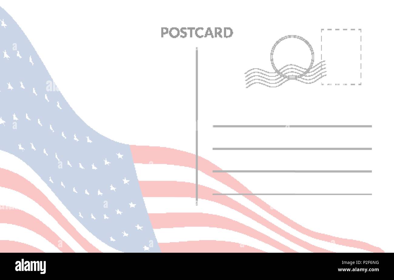 Postkarte mit amerikanischer Flagge im Hintergrund Stock Vektor