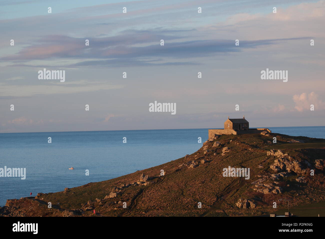 Nikolauskapelle, St Ives, Cornwall, South West England, Vereinigtes Königreich. Winter Sonnenuntergang. Stockfoto