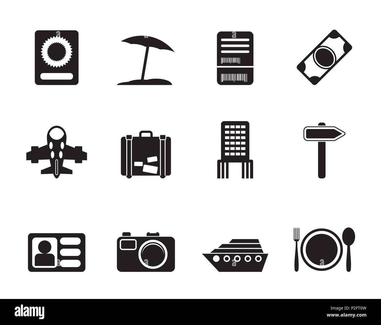 Silhouette reisen, Reise und Urlaub Symbole - Vektor Icon Set Stock Vektor