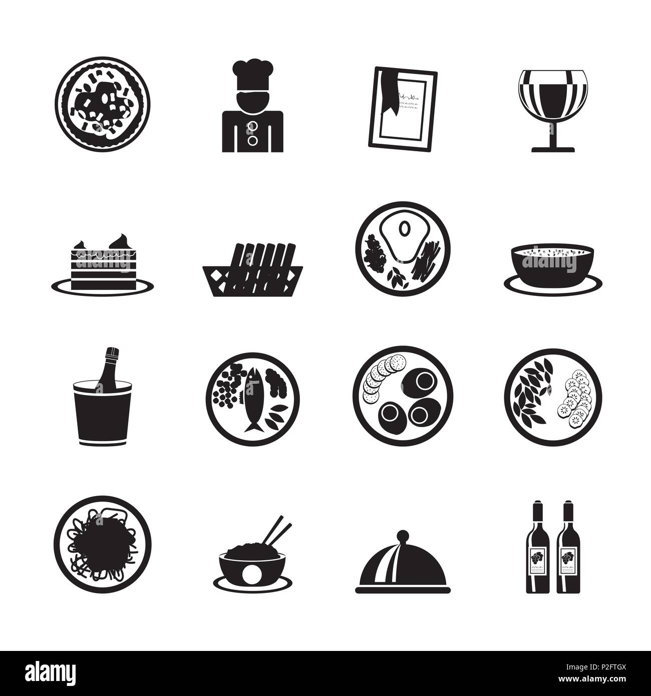 Silhouette Restaurant, Essen und Trinken Symbole - Vektor Icon Set Stock Vektor