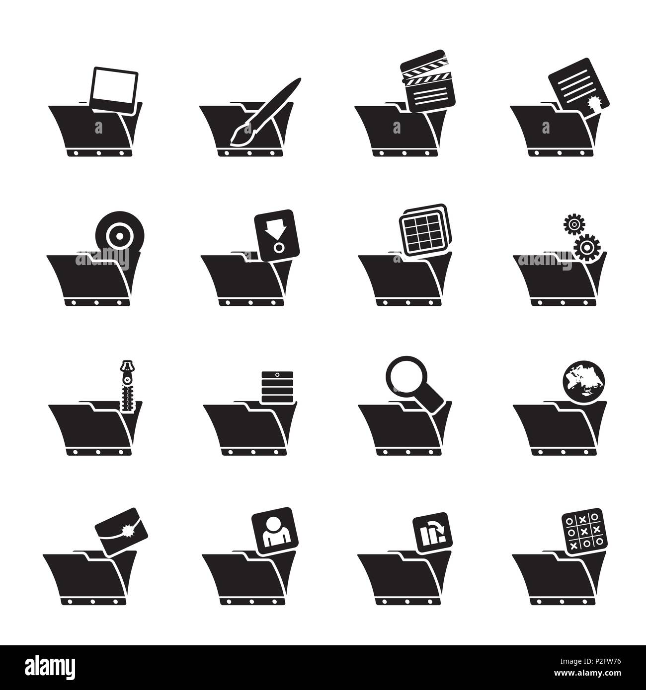 Silhouette Computer Und Handy Symbole Ordner Vektor Icon Set Stock Vektorgrafik Alamy