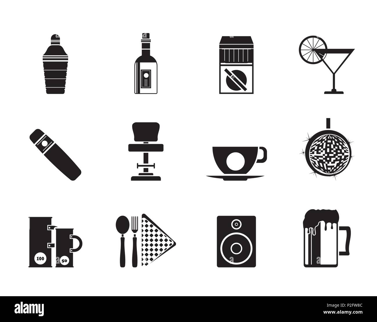 Silhouette Night Club, Bar und trinken Symbole - Vektor Icon Set Stock Vektor