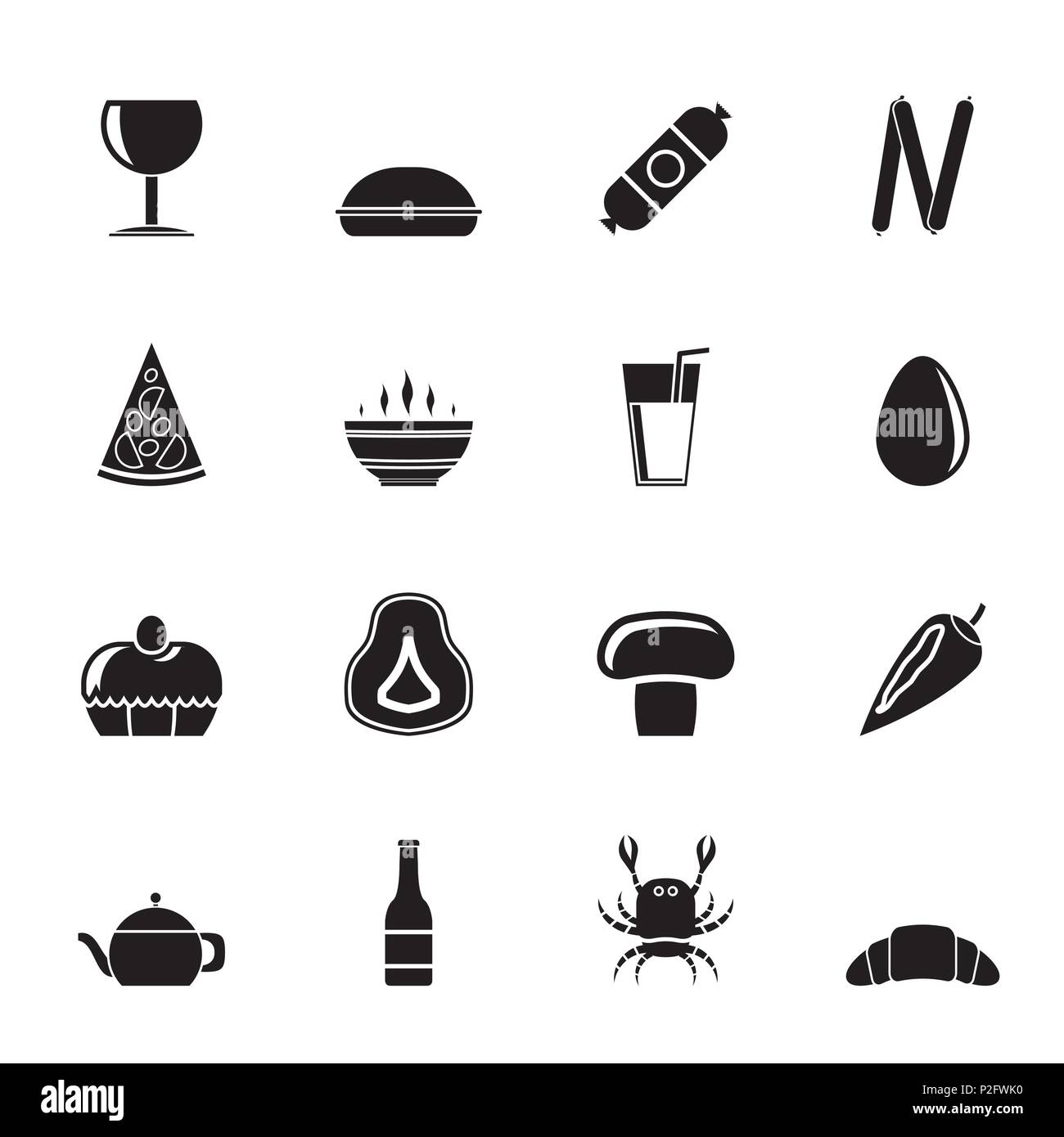 Silhouette einkaufen, Essen und Trinken Symbole - Vektor Icon Set 2 Stock Vektor