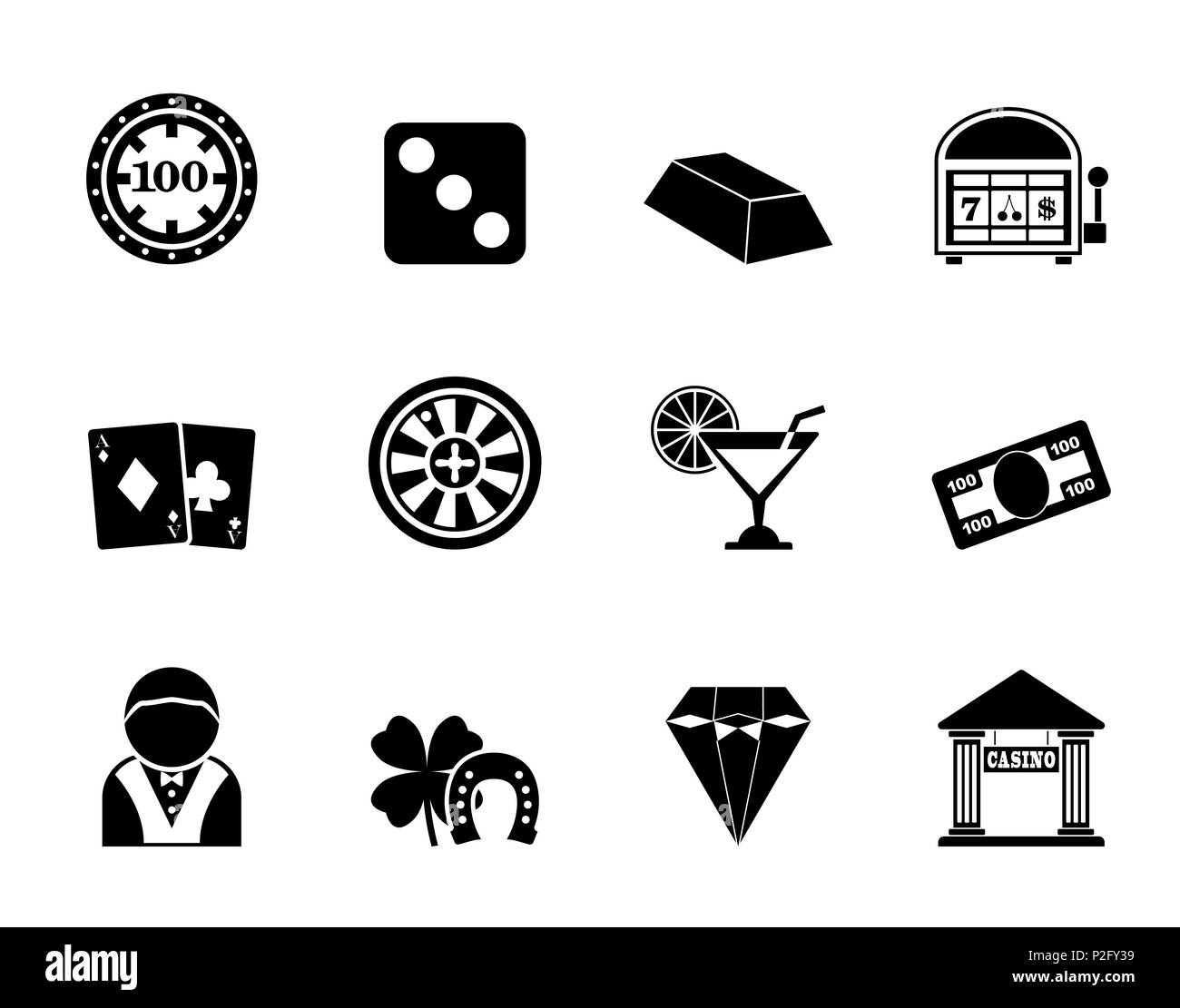 Silhouette Casino und spielen Symbole - Vektor Icon Set Stock Vektor