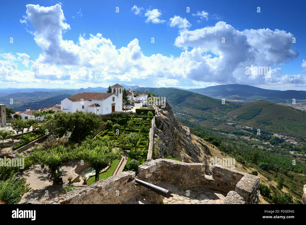 Blick von der Burg, Ohrid, Serra de Sao Mamede, Alentejo, Portugal Stockfoto