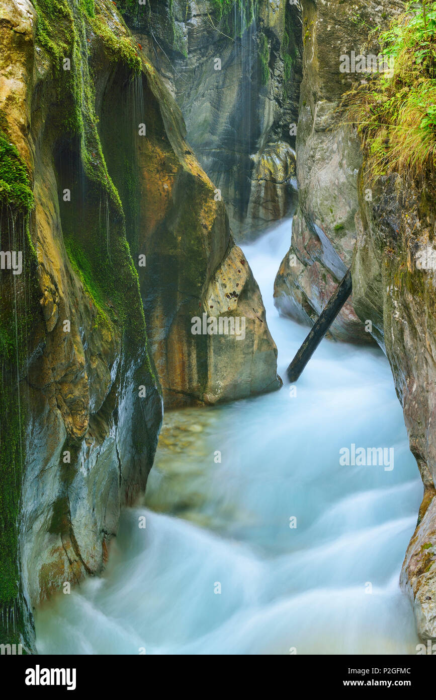 Stream durch einen schmalen Canyon, Wimbachklamm, Nationalpark Berchtesgaden, Berchtesgaden, Berchtesgaden Bereich fließen, Obere Bav Stockfoto