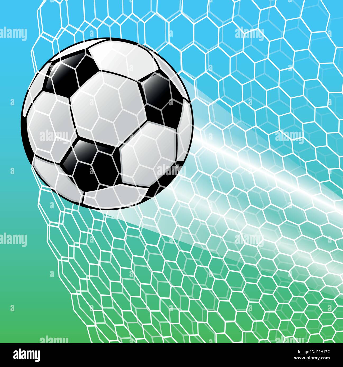 Soccer Ball im Netz, Fußball im Ziel. Fussball Spiel Ziel moment für Sport Konzept-Vector Illustration. Stock Vektor