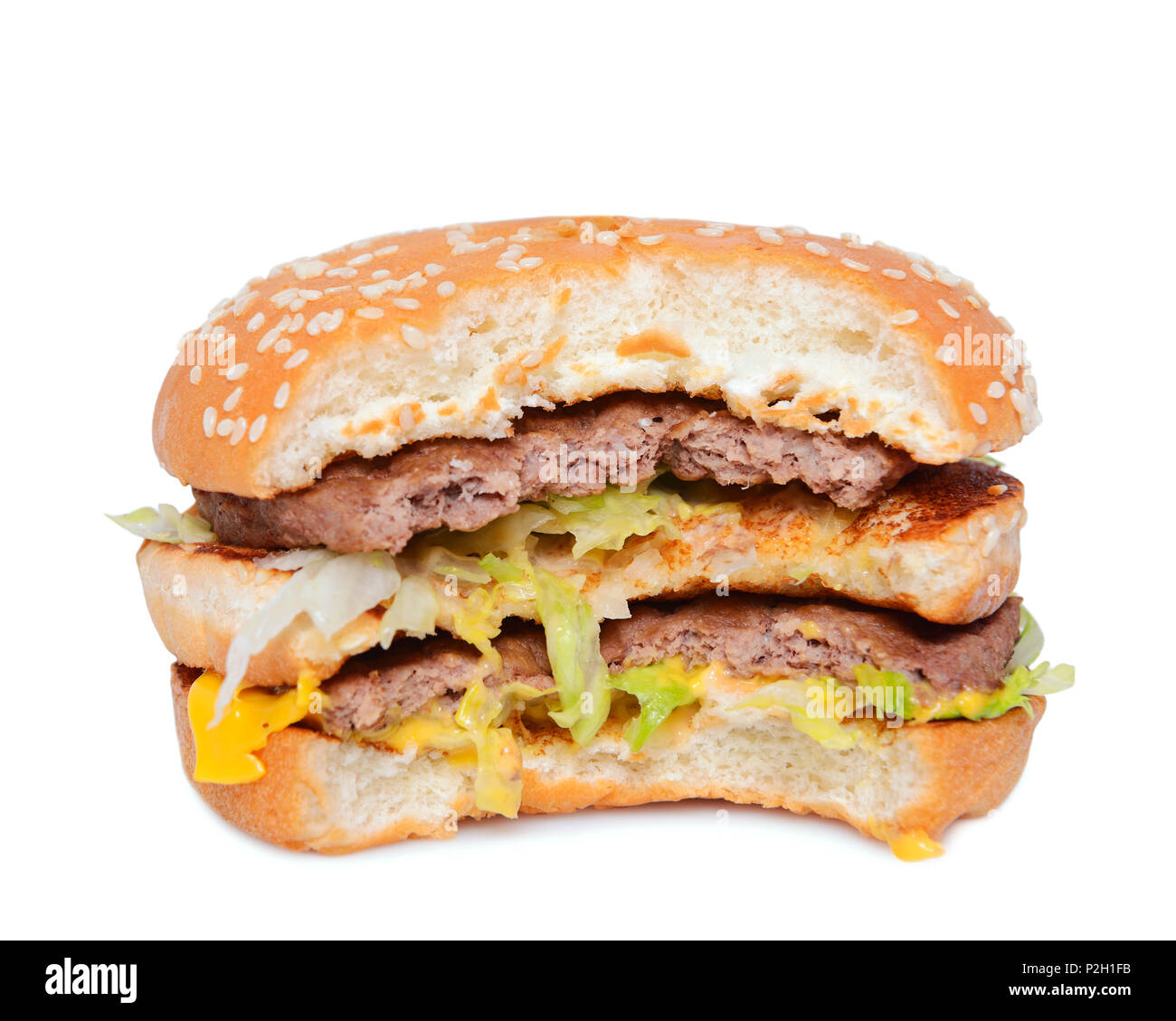 Burger gegen einen weißen Hintergrund, Nahaufnahme Stockfoto