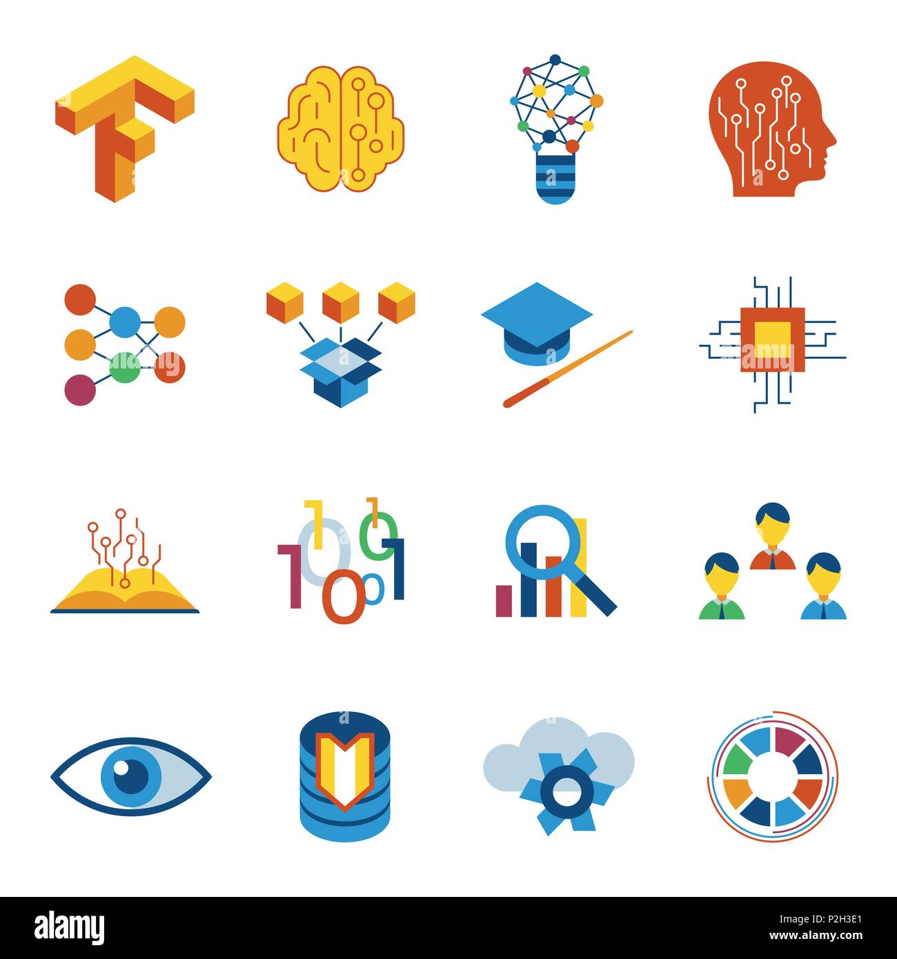 Digitale Vektor tief strukturiertes Lernen und künstliche Intelligenz Icon Set Stock Vektor