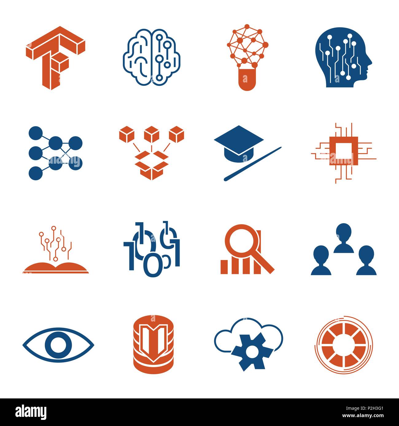 Digitale Vektor tief strukturiertes Lernen und künstliche Intelligenz Icon Set Stock Vektor