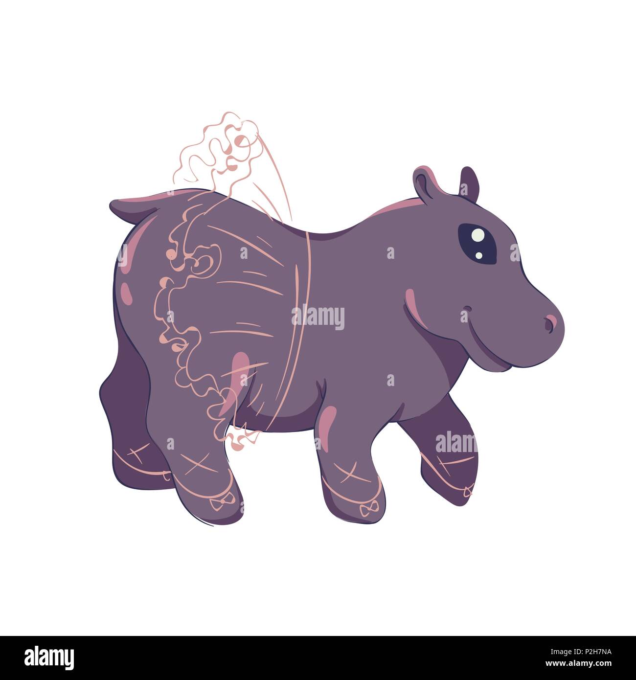 Vector Illustration von kawaii Ballerina Hippopotamus in süßen asiatischen Stil - Baby Tier in Ballett Schuhe und rosa Tutu, Illustration isoliert auf weißem Stock Vektor