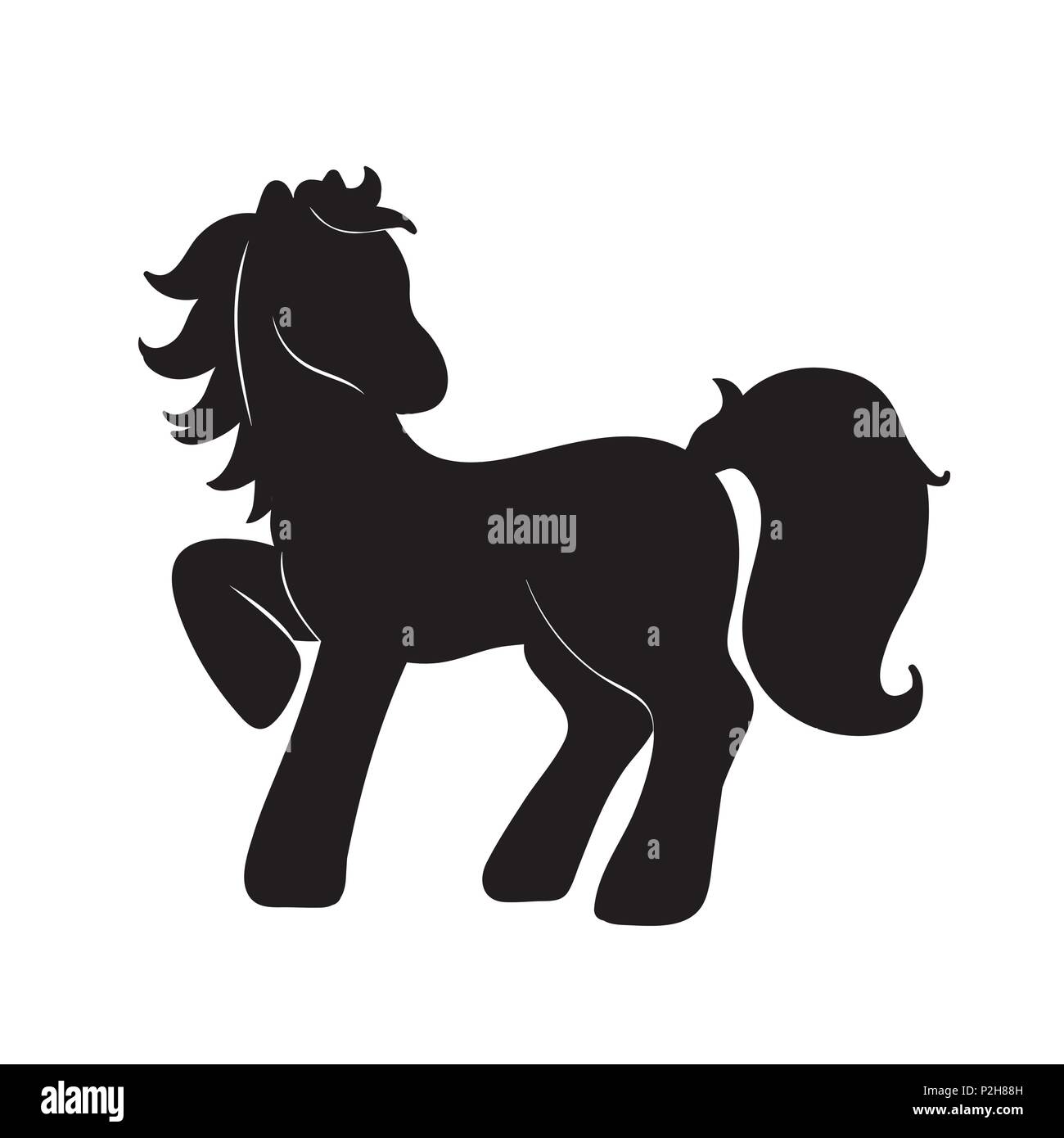 Vector Illustration von Pferd schwarze Silhouette, Cartoon Stil auf Weiß isoliert Stock Vektor