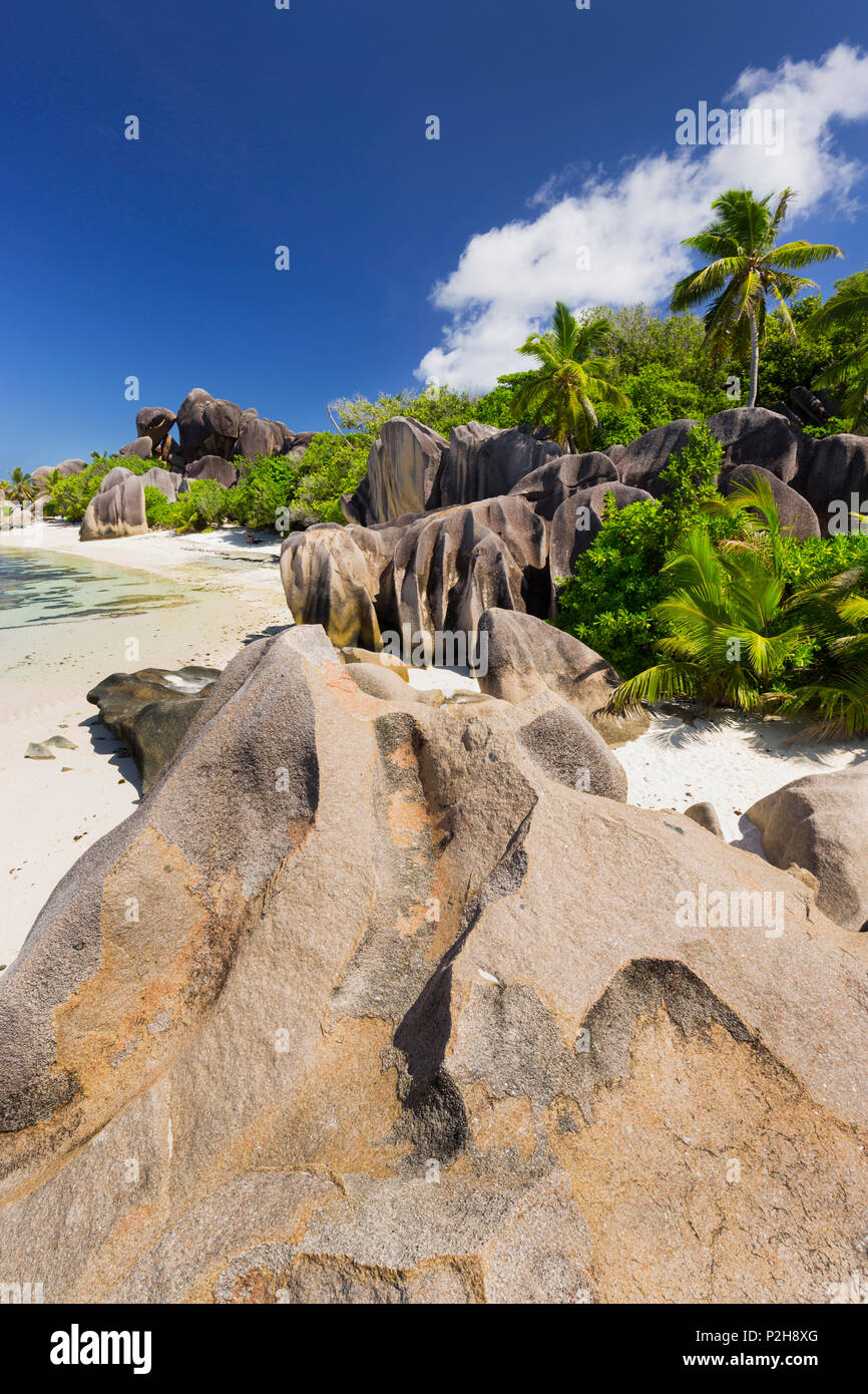 Strand von Anse Source D'Argent, La Digue Island, Seychellen Stockfoto