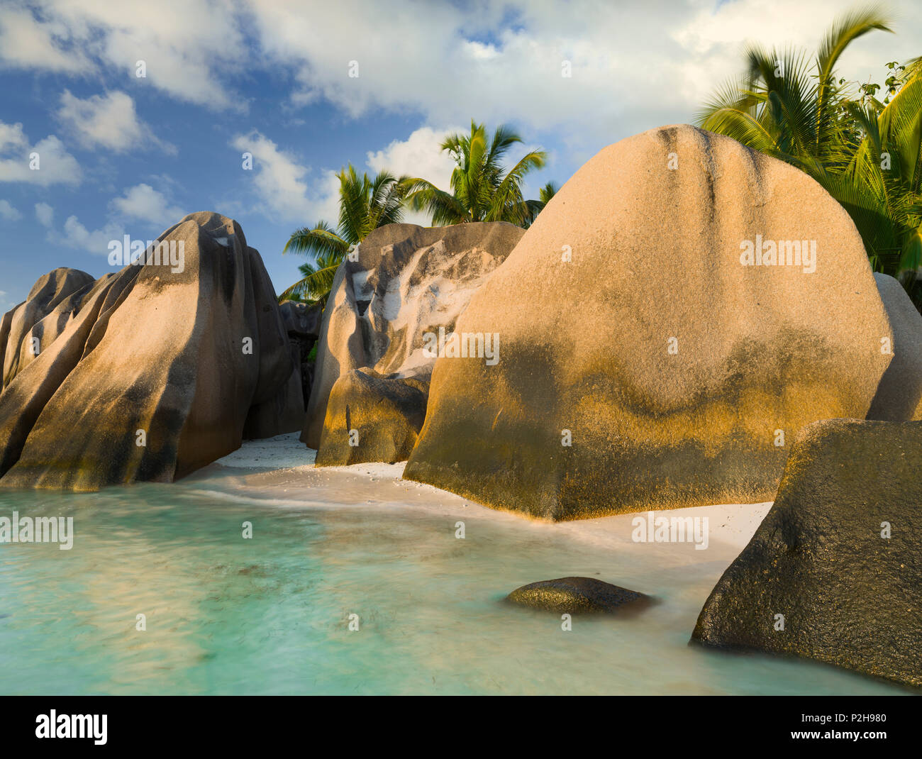 Granitfelsen der Anse Source D'Argent, La Digue Island, Seychellen Stockfoto