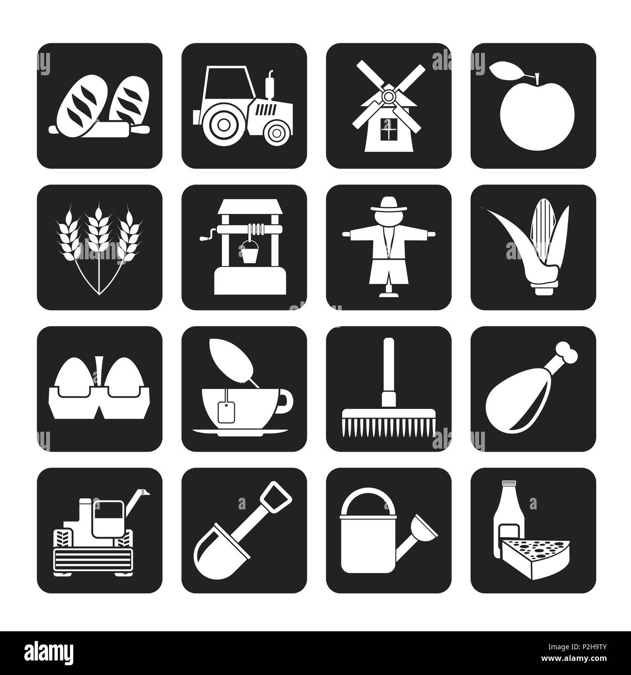 Silhouette Agrar- und Landwirtschaft Symbole - Vektor Icon Set Stock Vektor