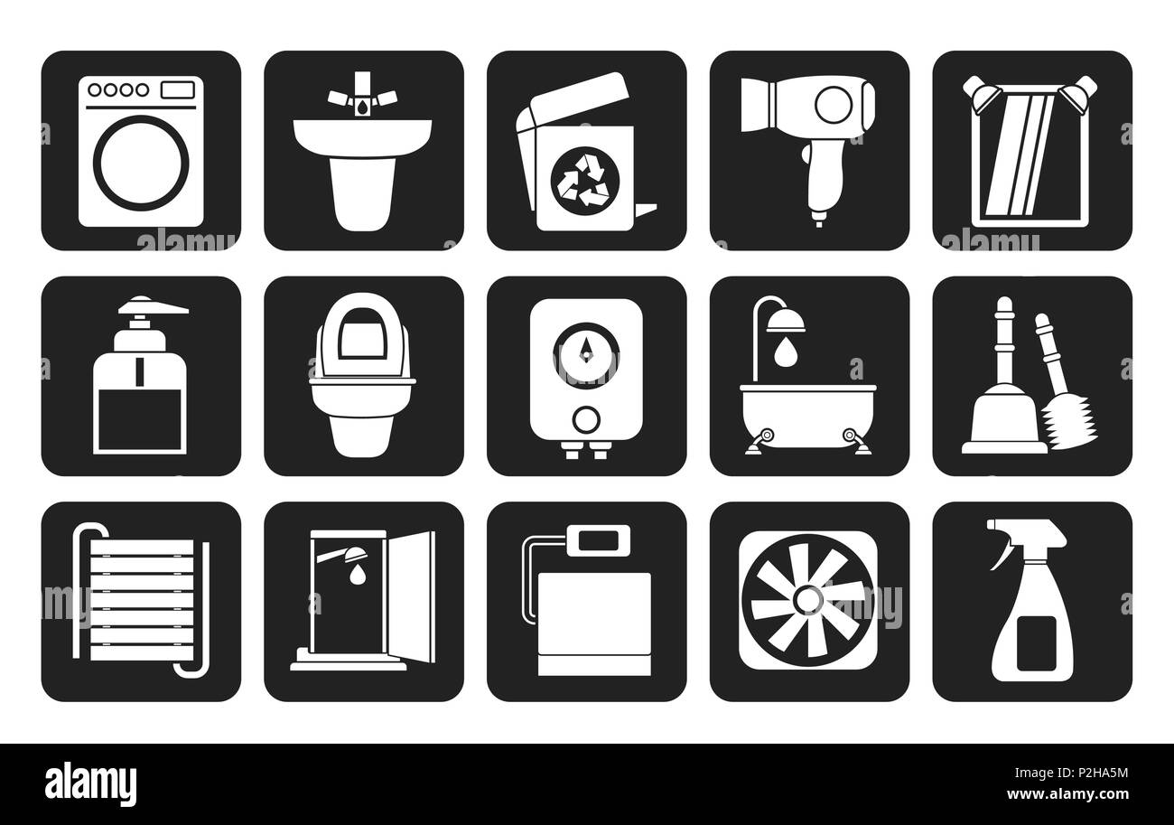 Silhouette Bad und Wc Objekte und Symbole - Vektor Icon Set Stock Vektor