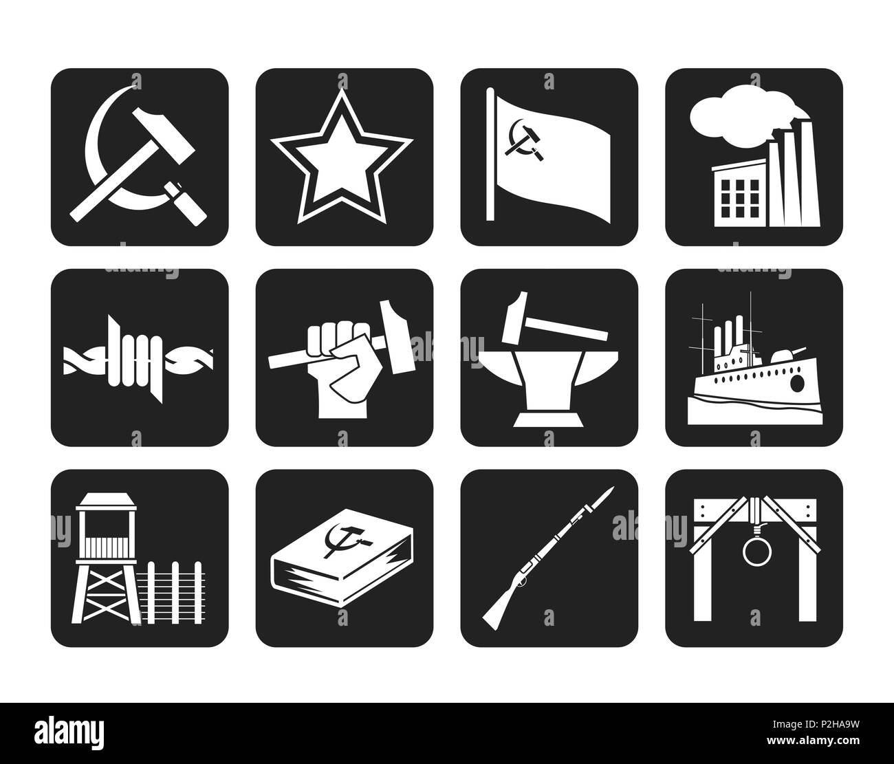 Silhouette Kommunismus, Sozialismus und Revolution Symbole - Vektor Icon Set Stock Vektor