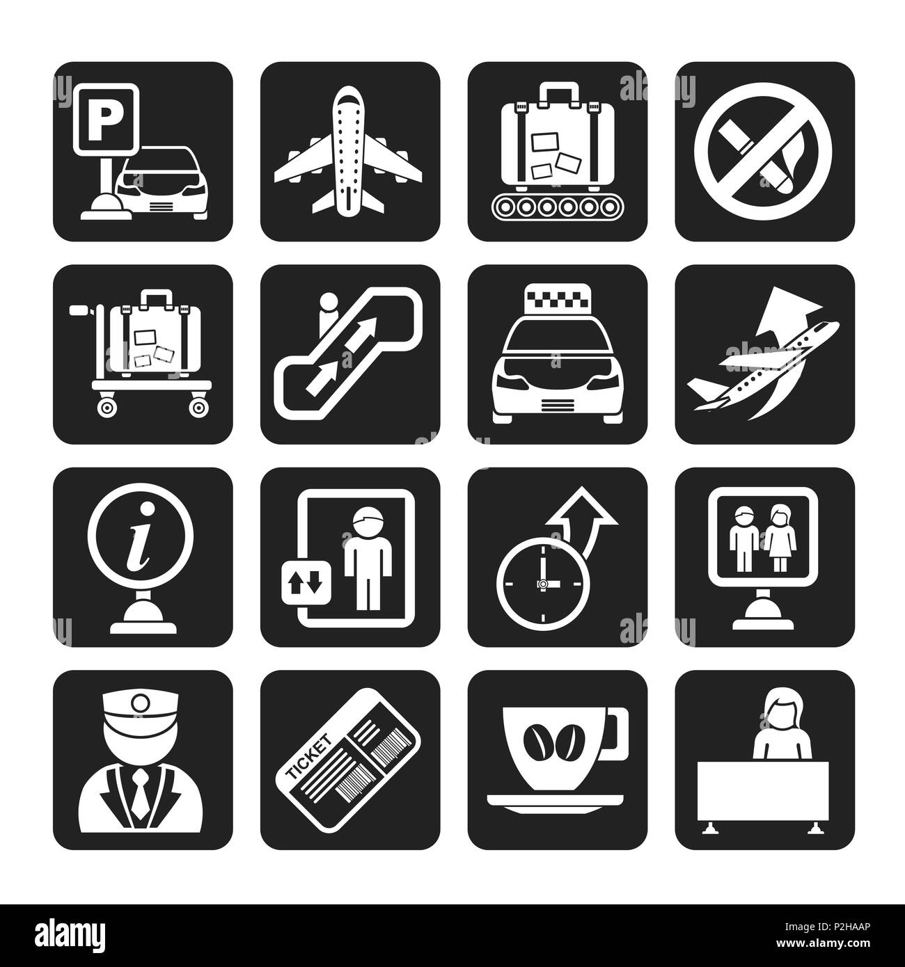 Silhouette Flughafen und Transport icons-Vektor Icon Set Stock Vektor