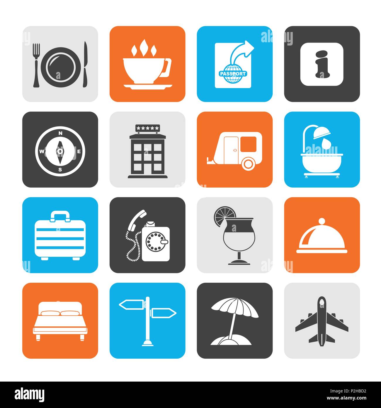 Silhouette Reisen und Urlaub Symbole - Vektor Icon Set Stock Vektor