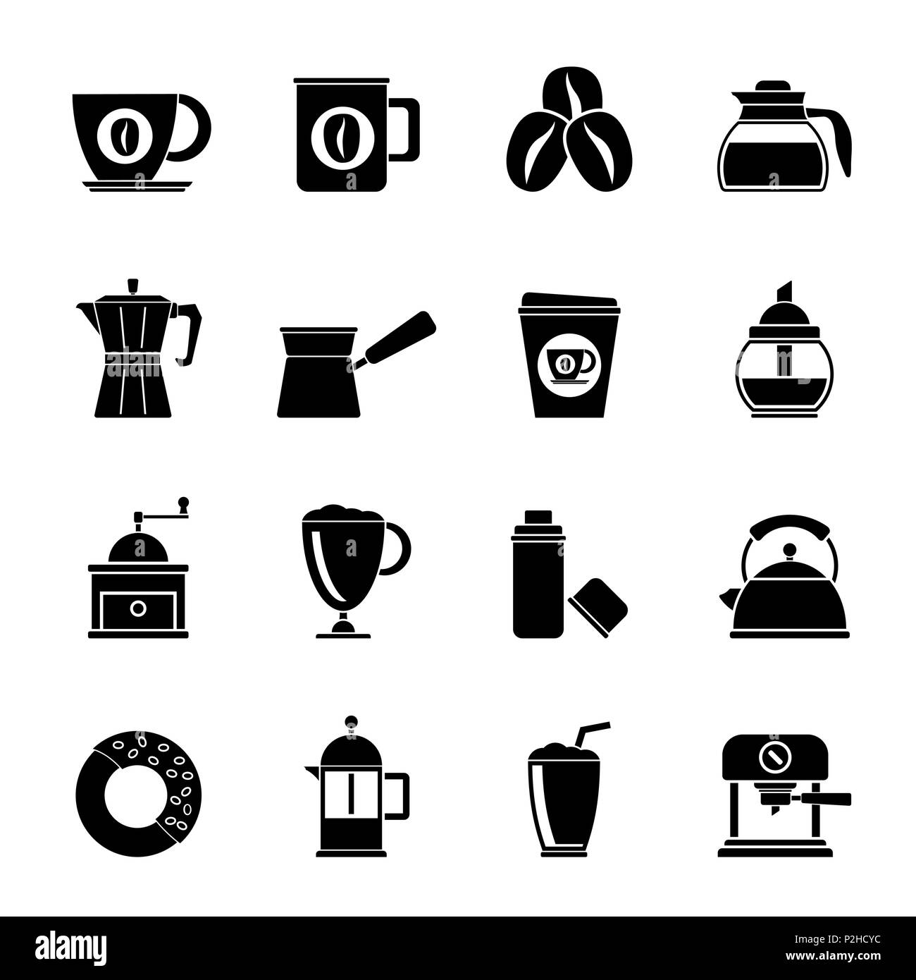 Silhouette verschiedene Arten von Kaffee Industrie Symbole - Vektor Icon Set Stock Vektor