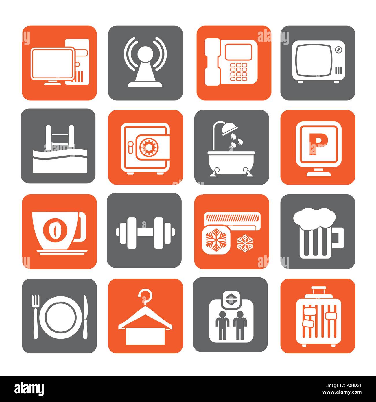 Silhouette Hotel Annehmlichkeiten Symbole - Vektor Icon Set Stock Vektor