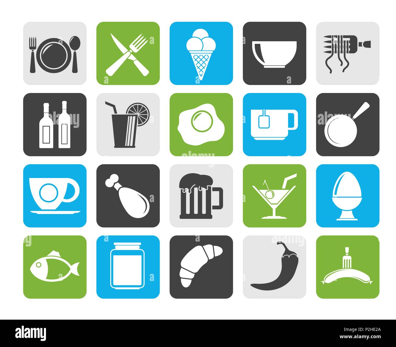 Silhouette Essen und Trinken Restaurant Symbole - Vektor Icon Set Stock Vektor