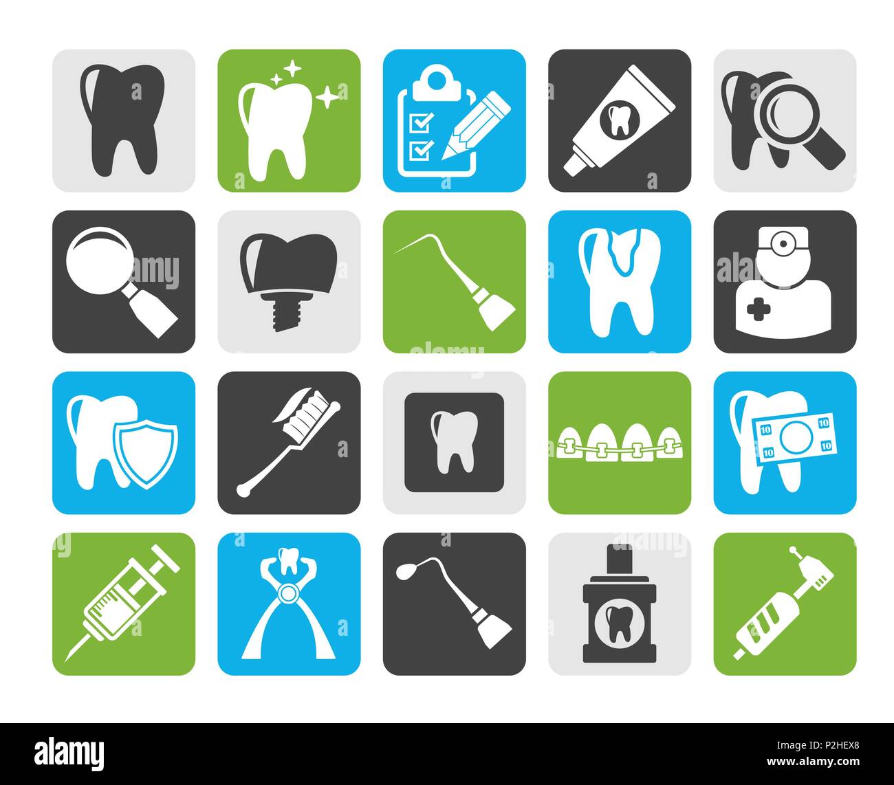 Silhouette Zahnmedizin und Tools icons-Vektor Icon Set Stock Vektor