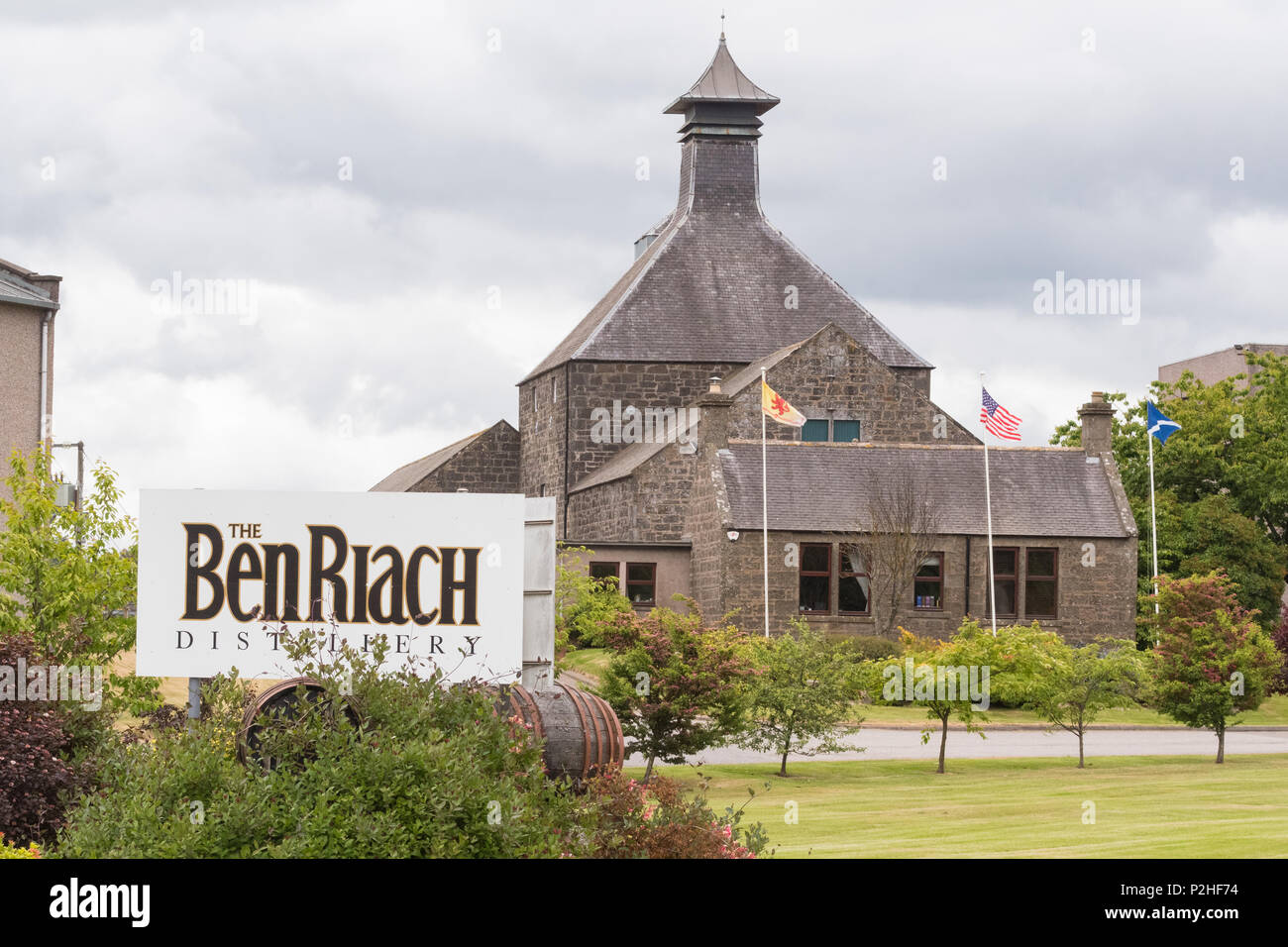 Speyside Brennerei - BenRiach, Moray Whisky Distillery, Schottland, Großbritannien Stockfoto