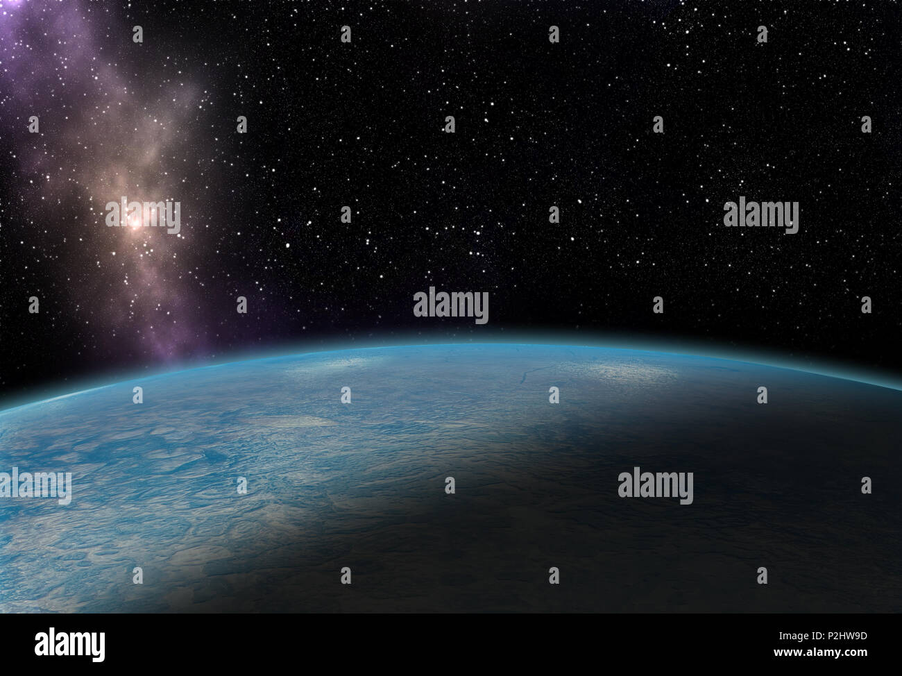 Blue Planet im Weltraum mit Sterne und Nebel Stockfoto