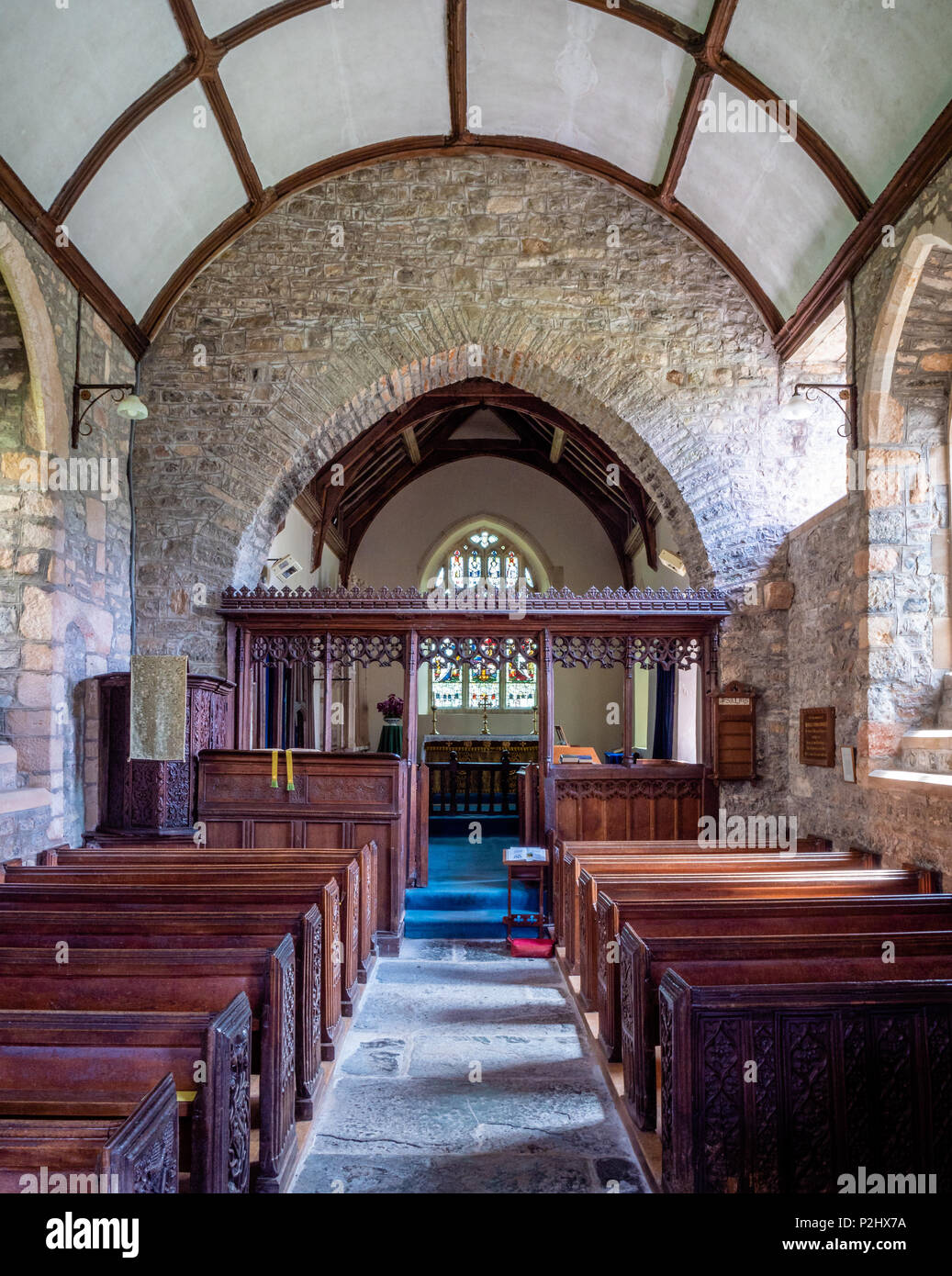Innenraum der Kirche der Jungfrau Maria in dem kleinen Dorf East Quantoxhead in der quantock Hills von West Somerset UK Stockfoto