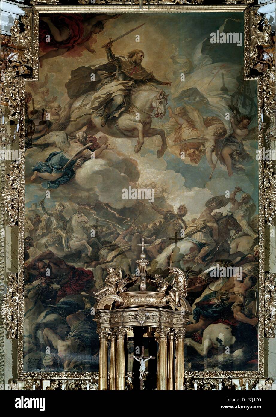 IGLESIA - RETABLO MAYOR (SANTIAGO DE CLAVIJO). Autor: Luca Giordano (1634-1705). Lage: CONVENTO DE LAS COMENDADORAS DE SANTIAGO, MADRID, SPANIEN. Stockfoto